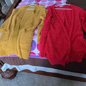 Brooks Women's Cardigan Set - Red and Mustard